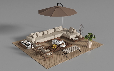 Modern outdoor sofa card stand parasol 3d model