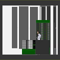 Modern Office Reception Desk With Green Counter And Glass Partitions