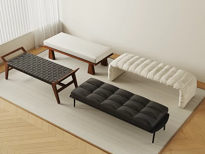 Stylish Various Stools With Leather Padded Seats Wooden Frames And Fabric Covers For Interior 3d model