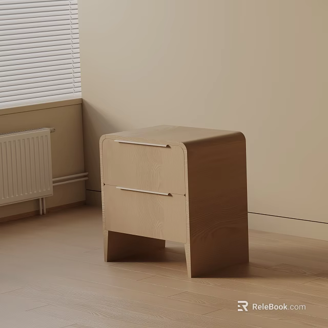 Wooden Bedside Table With Two Drawers In Modern Minimalist Bedroom Interior 3d model 