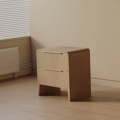 Wooden Bedside Table With Two Drawers In Modern Minimalist Bedroom Interior 3d model