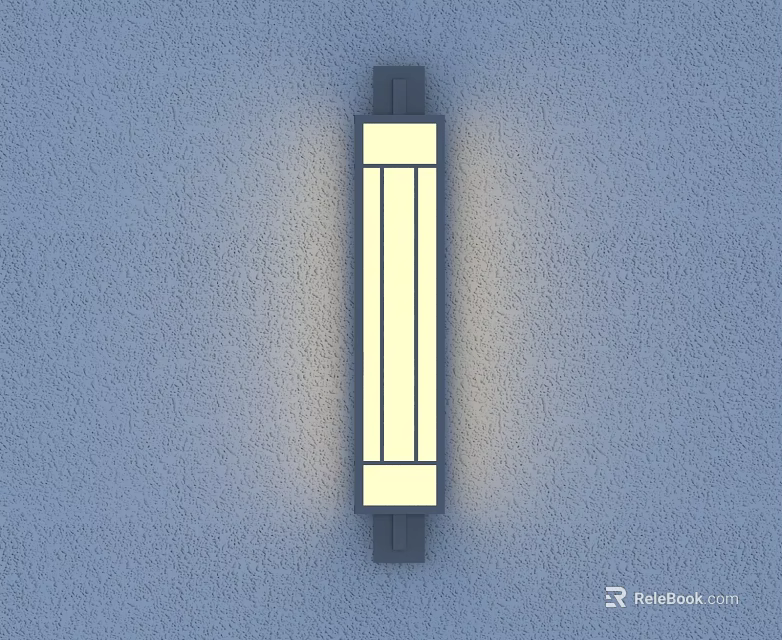 Modern Long Wall Light With Black Frame And Warm Yellow Glow Mounted On Gray Wall 3d model 