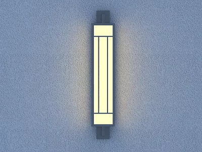 Modern Long Wall Light With Black Frame And Warm Yellow Glow Mounted On Gray Wall 3d model