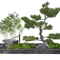 New Chinese style landscape sketch courtyard sketch withered mountain stone Zen pine tree flowing water sketch 3d model