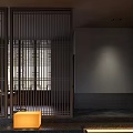 Modern Interior Space With Black Metal Screens Gold Pendant Lights And Wooden Steps