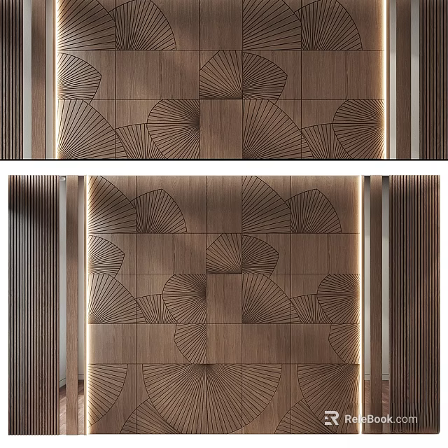 Modern Wooden Wall Decor With Fan Shaped Geometric Patterns And Textured Design 3d model 