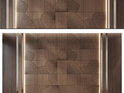 Modern Wooden Wall Decor With Fan Shaped Geometric Patterns And Textured Design 3d model