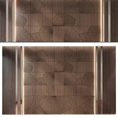 Modern Wooden Wall Decor With Fan Shaped Geometric Patterns And Textured Design 3d model