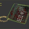 Red Electronic Telephone With Blood Stains Screen Showing CALL 911 Numeric Keypad And Coiled Cord