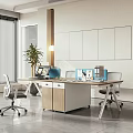 Public Office Area Featuring Modern Desk Computers File Folders Ergonomic Chairs And Green Plant
