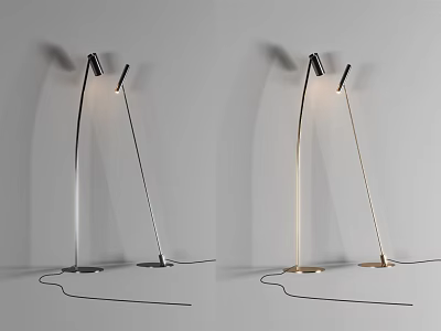 Sleek Modern Floor Lamps With Curved Arm Round Base And Silver Gold Finishes 3d model