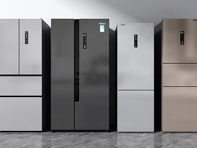 Various Styles of Modern Refrigerators and Freezers With Metal Finish and Color Options 3d model