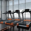 Modern Commercial Fitness Treadmills With Orange Black Design In Spacious Gym Room