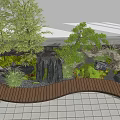 New Chinese style landscape sketch landscape stone pine tree courtyard sketch withered mountain stone bamboo stone Zen courtyard sketch flower mirror 3d model