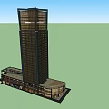 Modern Hotel Building With High Rise Structure Glass Facade And Podium Base