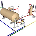 Industrial Equipment Featuring Four Large Cylindrical Tanks With Pipes And Small Devices