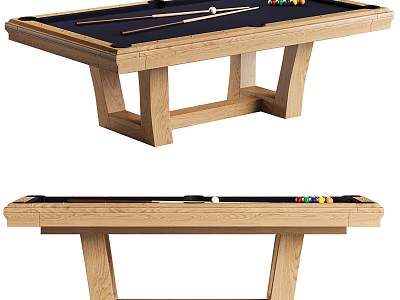 Stylish Natural Solid Wood Pool Table With Cue Sticks And Full Set Of Colorful Balls 3d model
