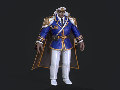 Man Wearing Blue Uniform With White Pants White Hat Gold Decorations And Cape 3d model