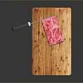 Fresh Raw Beef Steak on Wooden Cutting Board with Sharp Knife 3d model