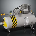 Portable Industrial Air Compressor With Tank Yellow Black Stripes And Wheels