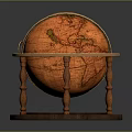 Decorative Globe Ornament Set With Wooden Stand Base And Vintage Map Design For Home Decor