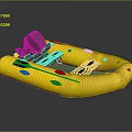 Yellow Inflatable Boat With Motor And Black Seats On Gray Background