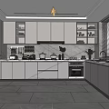 Modern Kitchen Interior With Marble Countertops Gray Cabinets Glass Cabinets And Appliances