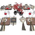 New Chinese Style Tableware Combination Dishes Knife and Fork Vase 3d model