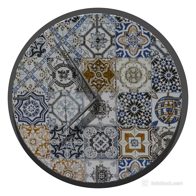 Artistic Decorative Clock With Round Dial Featuring Various Colorful Tile Patterns 3d model 