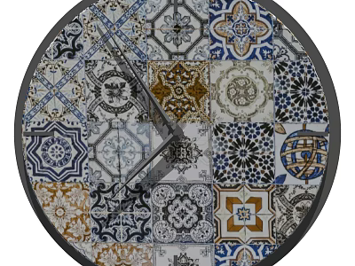 Artistic Decorative Clock With Round Dial Featuring Various Colorful Tile Patterns 3d model