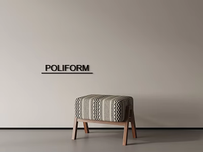 POLIFORM Modern Stool With Striped Cushion And Wooden Legs Against Light Wall 3d model