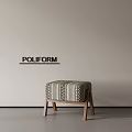 POLIFORM Modern Stool With Striped Cushion And Wooden Legs Against Light Wall