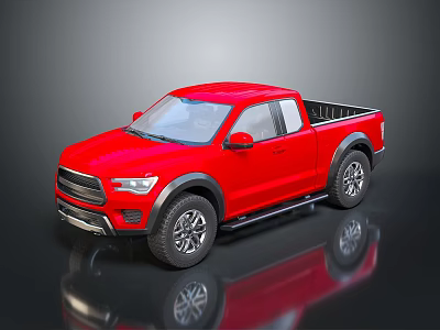 Red Pickup Truck 3D Rendered Exterior Design With Shiny Reflective Surface 3d model