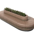 Brown Oval Shaped Sectional Sofa With Central Planter And Green Plants 3d model