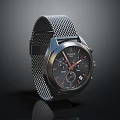 Modern Stylish Watch With Mesh Metal Strap Black Dial And Orange Hands