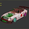 White Modified Sports Car With Open Hood Exposed Engine Red Logo And Rear Spoiler