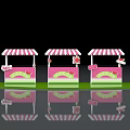 Pink Stalls With White Striped Awnings Green Decorations And Flags With Reflections