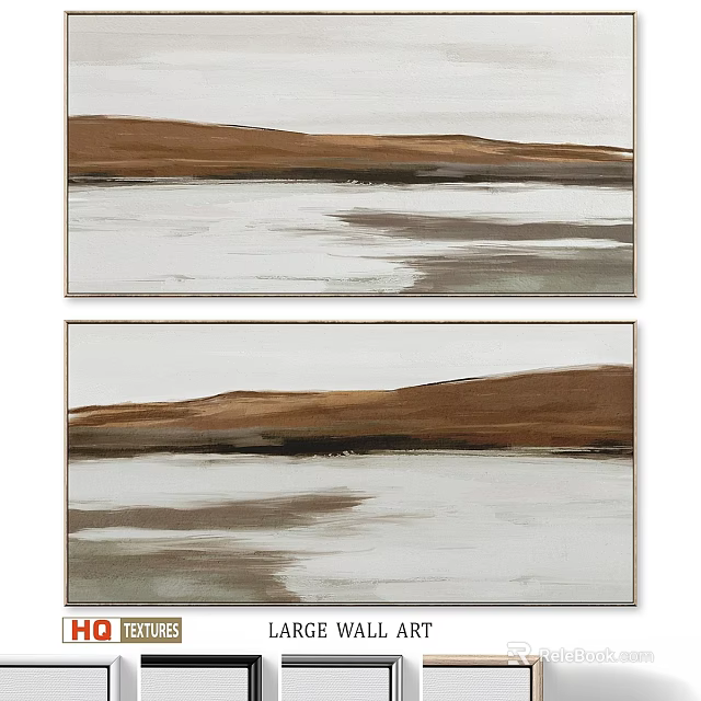 Set of Two Modern Framed Abstract Artwork With Brown White Landscape Design 3d model 