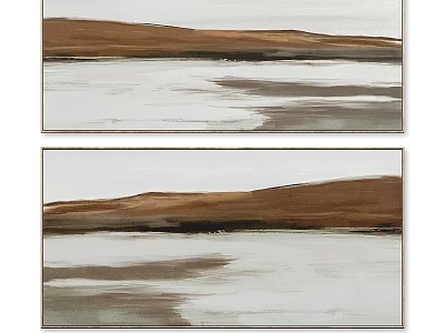 Set of Two Modern Framed Abstract Artwork With Brown White Landscape Design 3d model