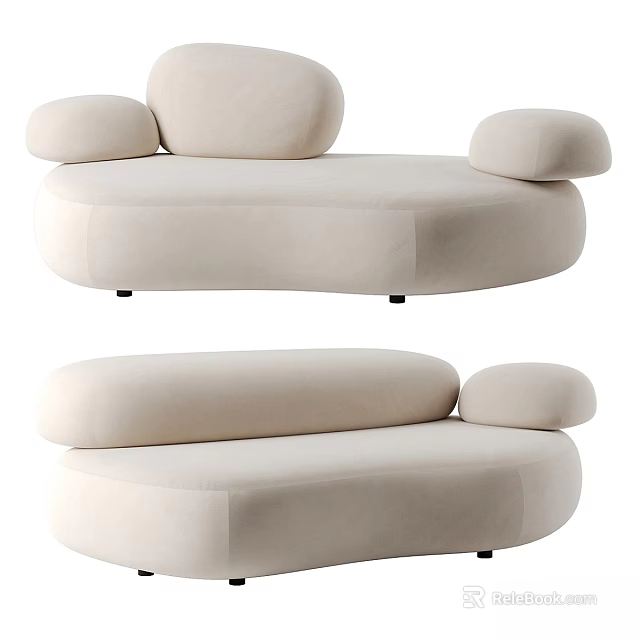 Stylish Modern Beige Fabric Two Seater Sofa With Round Comfortable Armrest Design 3d model