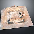 Ancient Fortress Architectural Model With City Walls Towers And Sandy Ground
