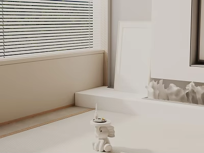 Modern White Minimalist Side Table With Clean Lines Near Window Blinds In Living Room 3d model