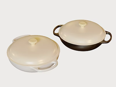 Stylish Cooking Pots With Lids And Handles In White And Dark Colors 3d model