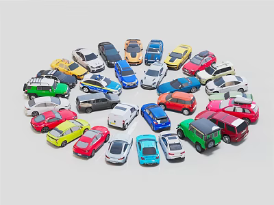 Colorful Toy Cars In Various Colors And Models Arranged In A Circle 3d model