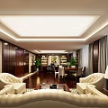 Modern Luxurious Office Interior Design With Leather Sofas Wooden Furniture And Green Plants