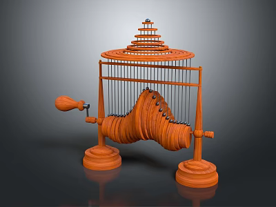 Traditional Handcrafted Wooden String Instrument With Decorative Tower Shaped Top And Curved Parts 3d model