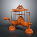 Traditional Handcrafted Wooden String Instrument With Decorative Tower Shaped Top And Curved Parts