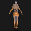 Fantasy Woman in Red Top Blue Skirt with Golden Ornaments and Boots