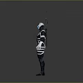 Futuristic Character In Black White Suit With Large Mechanical Wings And Glowing Blue Accents