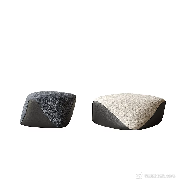 Modern Upholstered Stools With Dark Gray And Light Beige Fabric In Irregular Shape 3d model